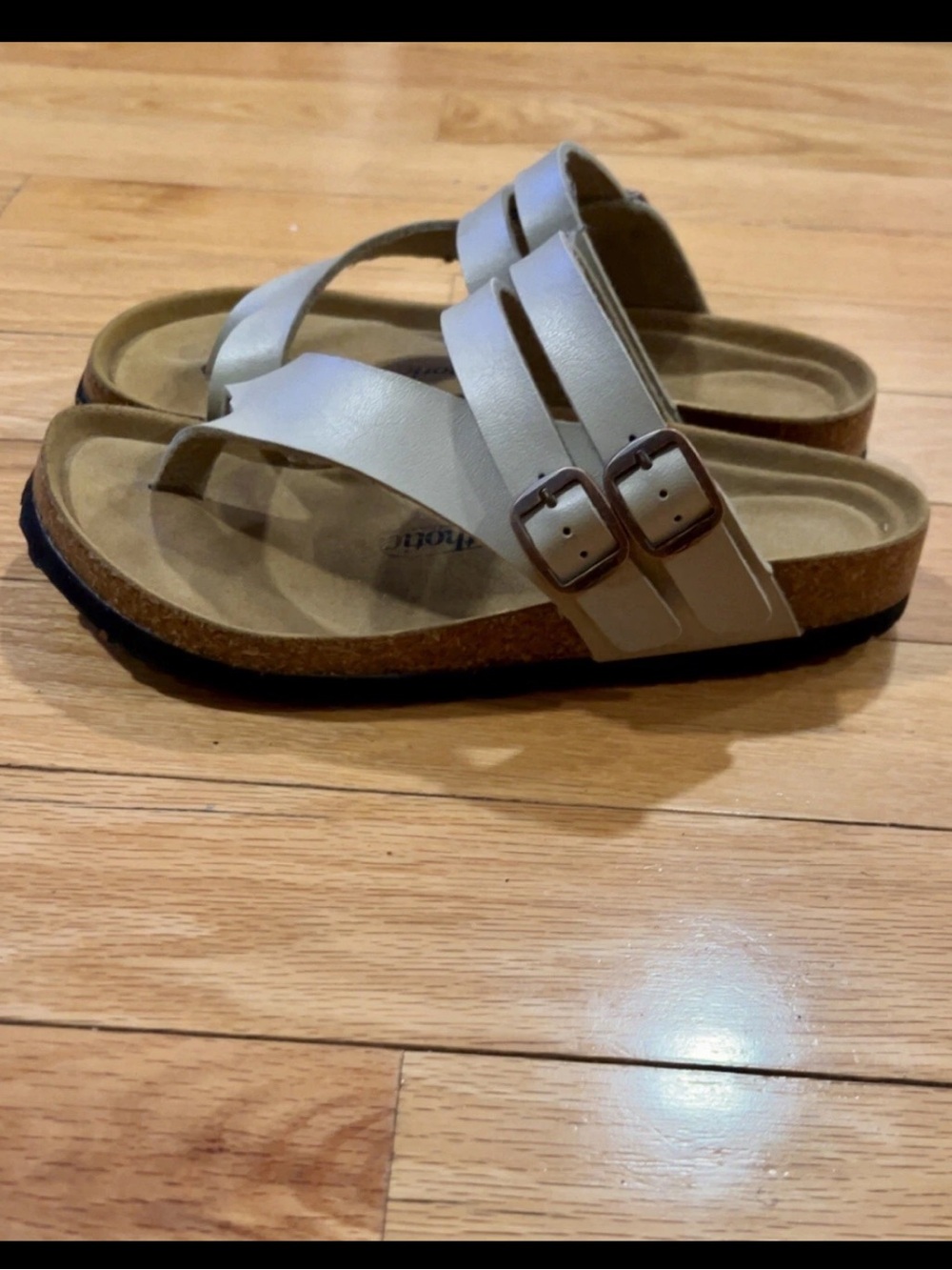 Women’s Beige Buckle Cork Footbed Sandals